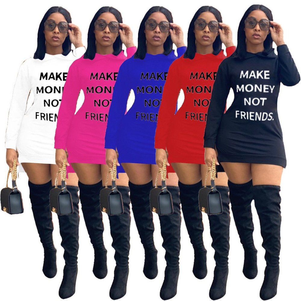 Plus Size Letter Print Split Hoodie Dress